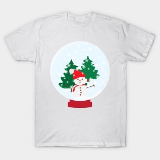 Snow Globe With Snow Man and Trees T-Shirt